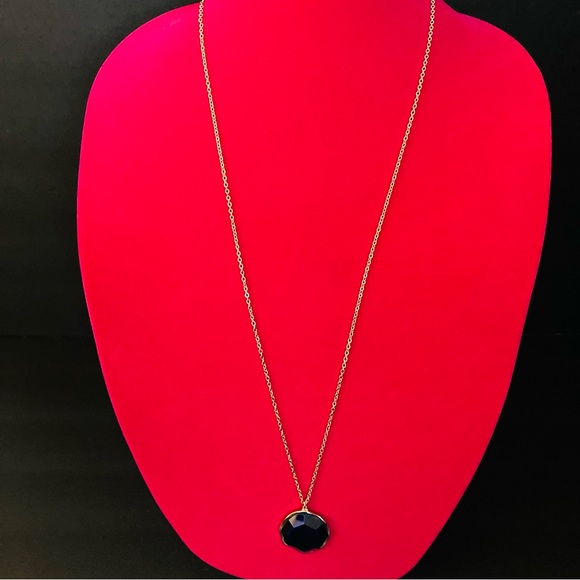 Jewelry Long Necklaces With Blue Stone Pendant Gold Tone Chain L 155